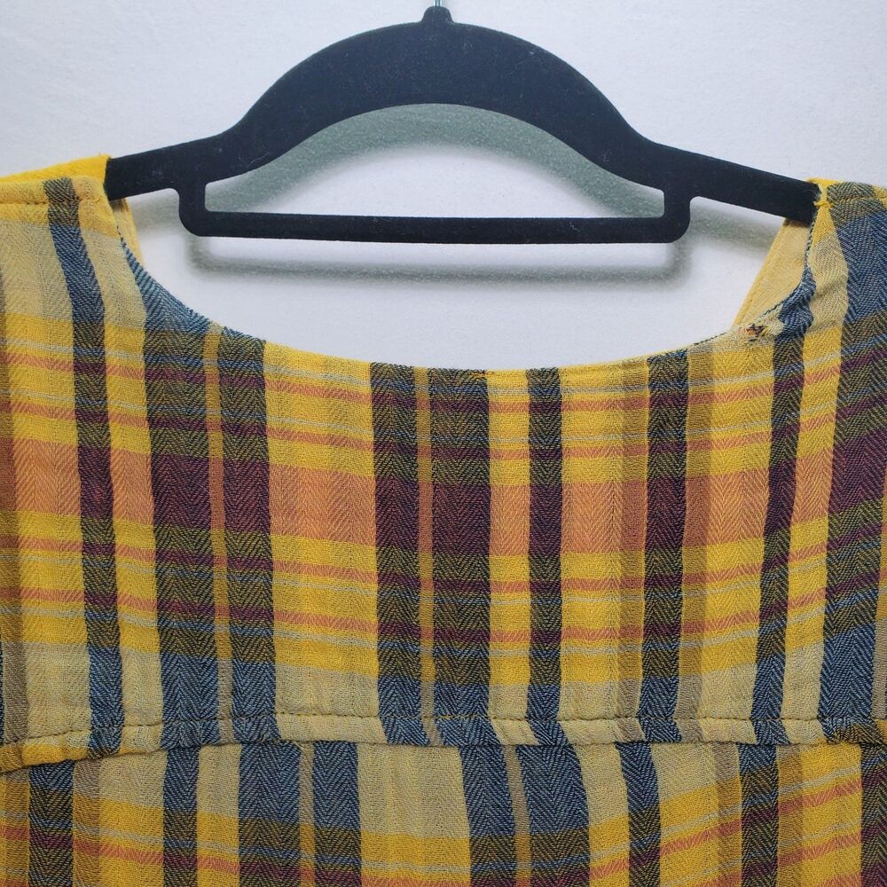 M Urban Outfitters Plaid Tunic Mini Dress Long Sleeve Yellow Black V Neck - Picture 8 of 13